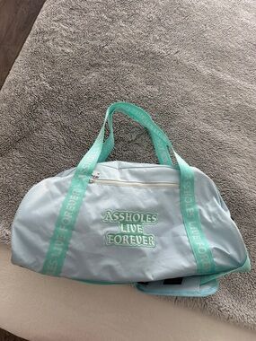 Light Blue Travel Duffel with Mint Green Straps